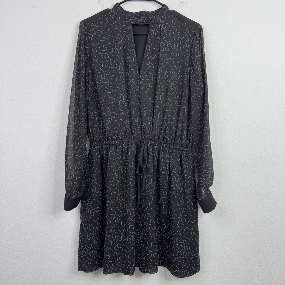 Club Monaco Dress Womens 10 Black Abstract Chiffon Preppy Parisian Minimalist - Picture 2 of 8